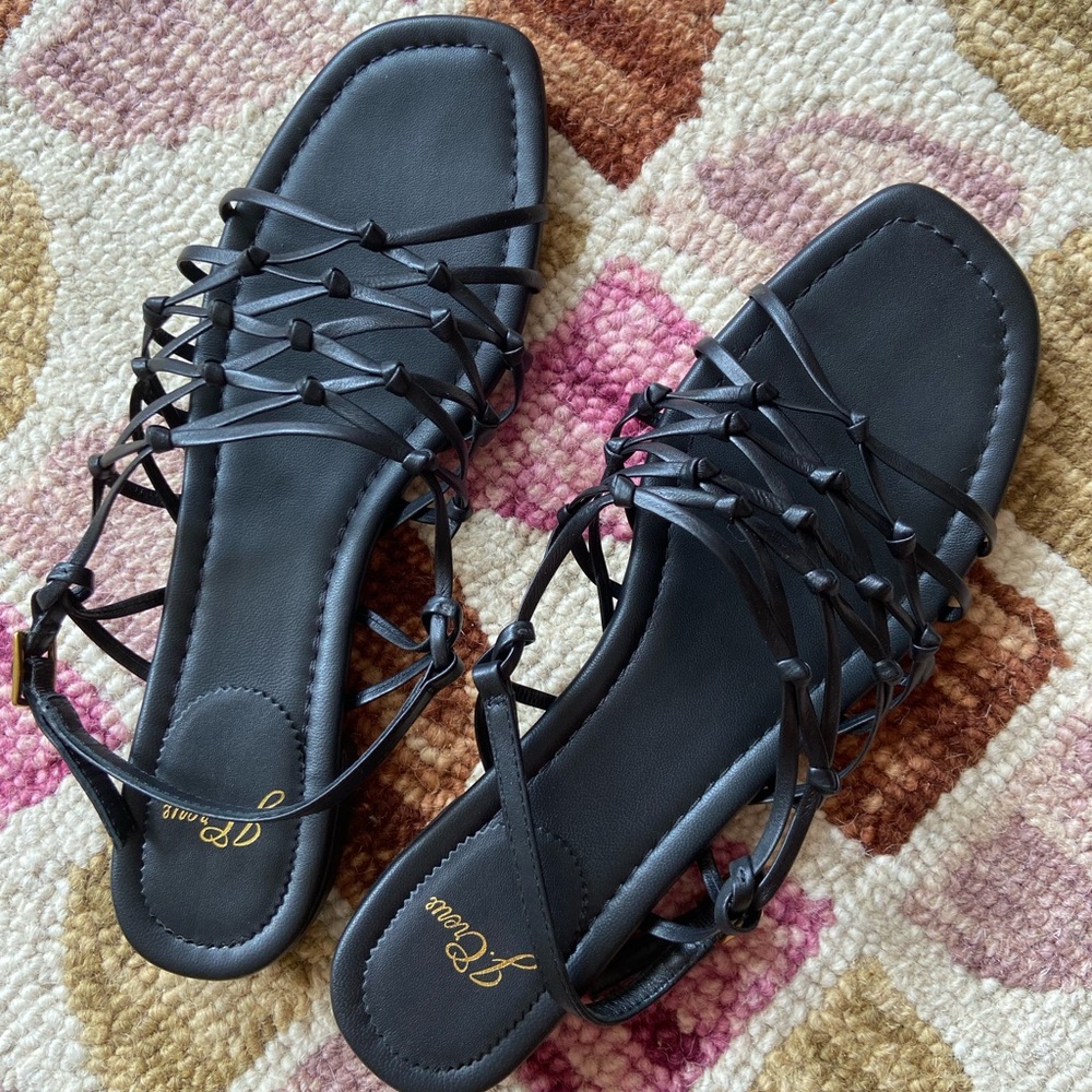 J Crew Strapy Leather sandals black, flats